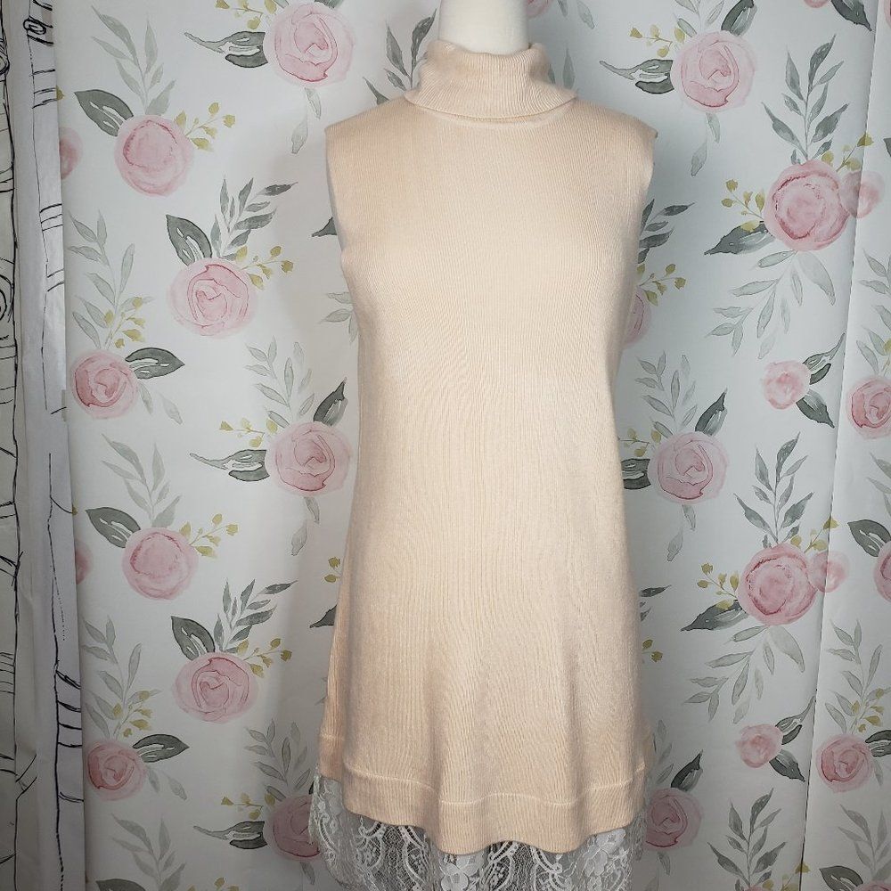 NEW Soft Pink Knit Turtleneck Sleeveless Bodycon Dress womens XL Lace Feminine
